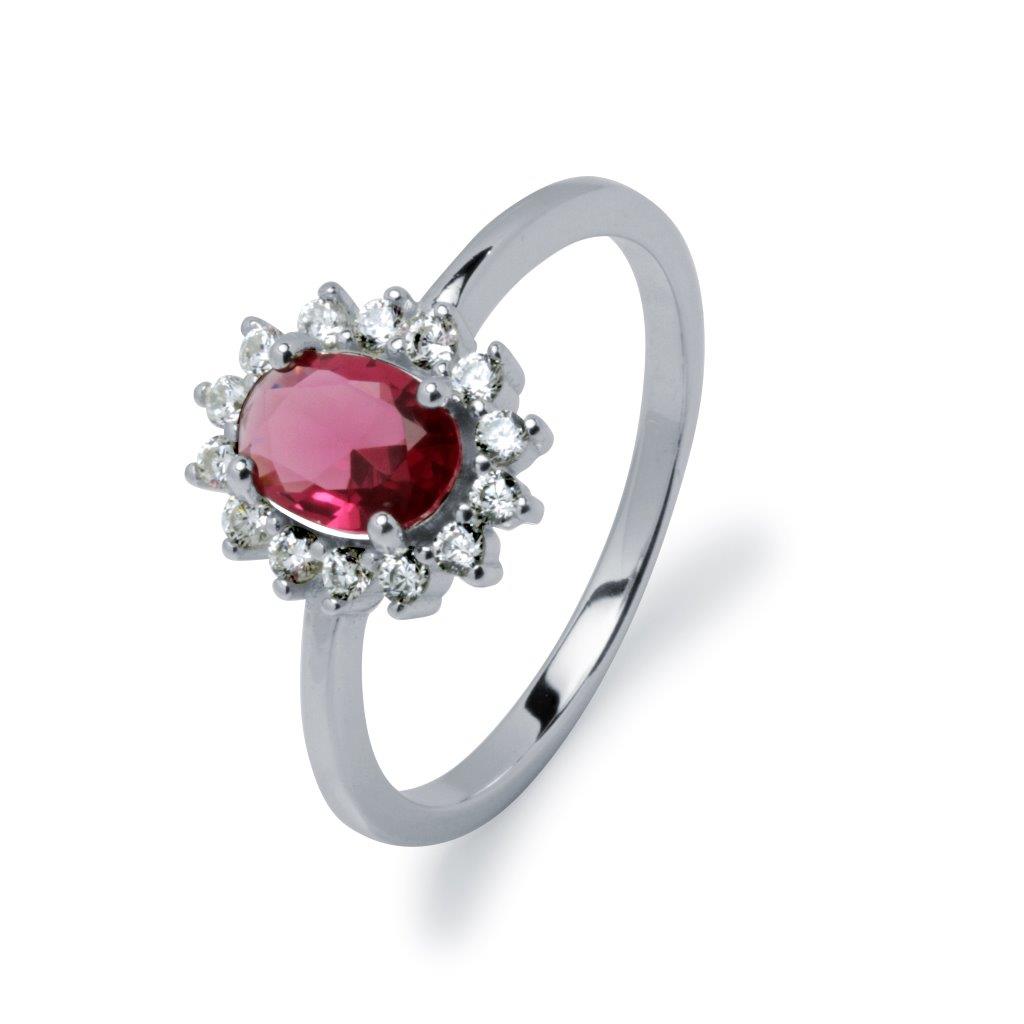 Anillo Lady Di de Plata 925 con Rubí