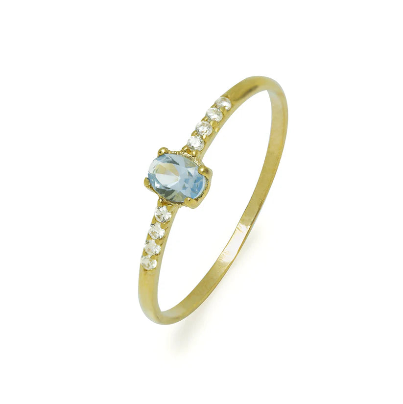 Anillo Solitario de Oro 9K con Circonita Aguamarina