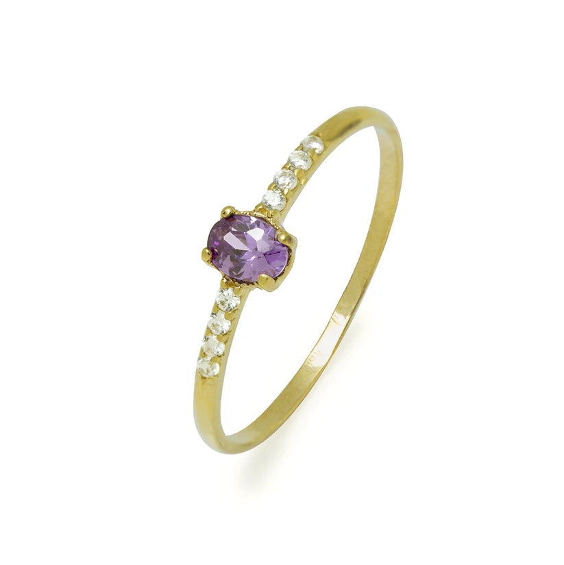 Anillo de Oro 9K con Amatista y Circonitas