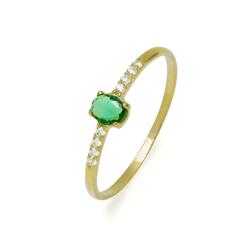 Anillo Solitario de Oro 9K con Circonita Esmeralda