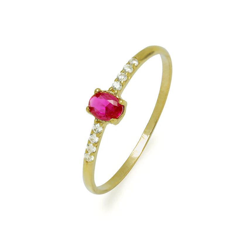 Anillo Solitario de Oro 9K con Circonita Rubí