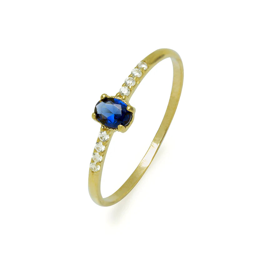 Anillo Solitario de Oro 9K con Circonita Zafiro