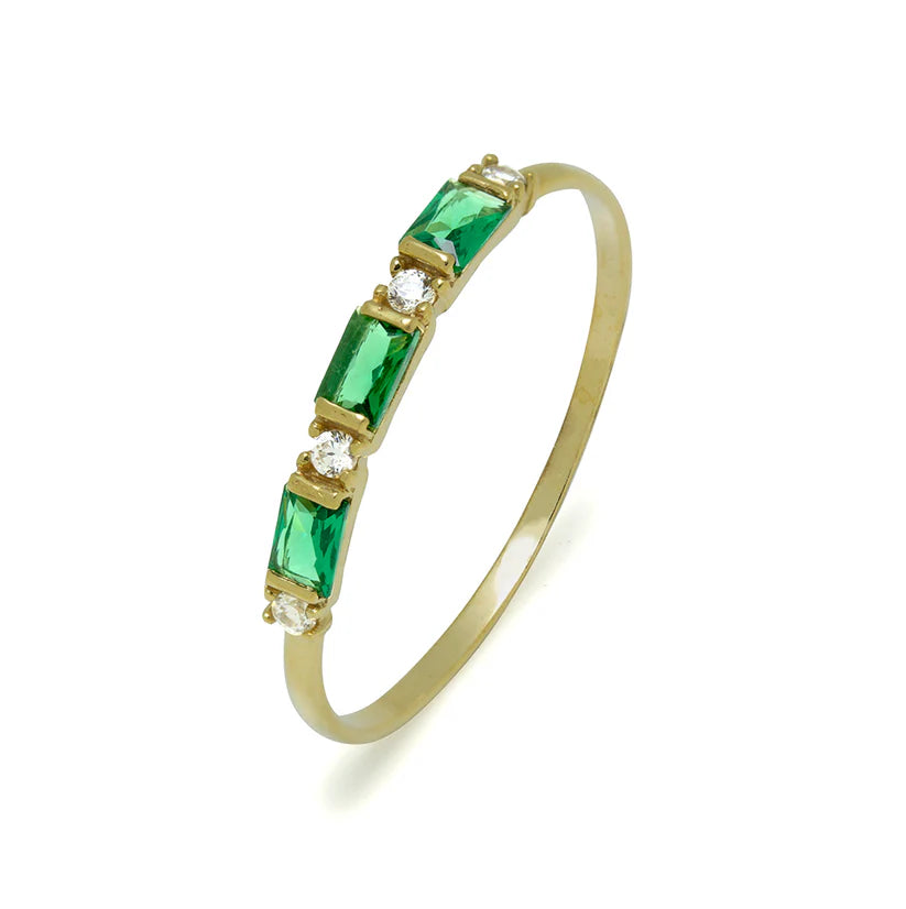 Anillo de Oro 9K con Circonitas Esmeralda y Blancas
