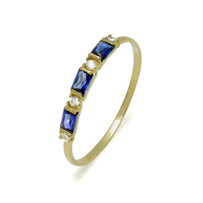 Anillo Circonitas Zafiro y Blancas oro