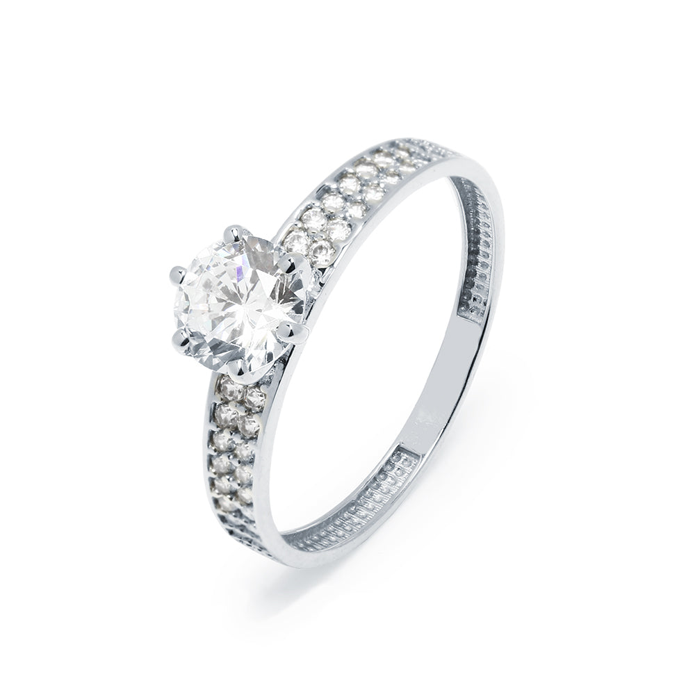 Anillo Solitario de Oro 18K con Circonitas