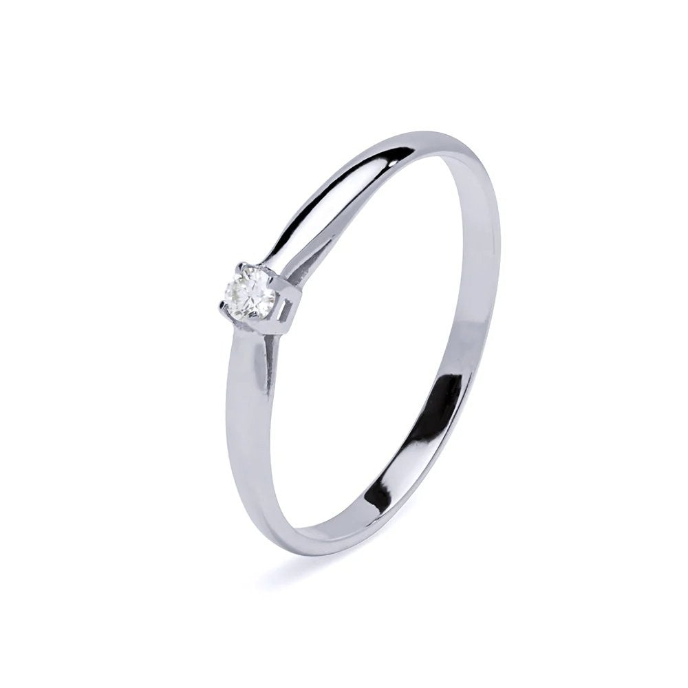 Anillo Solitario Min Oro Blanco