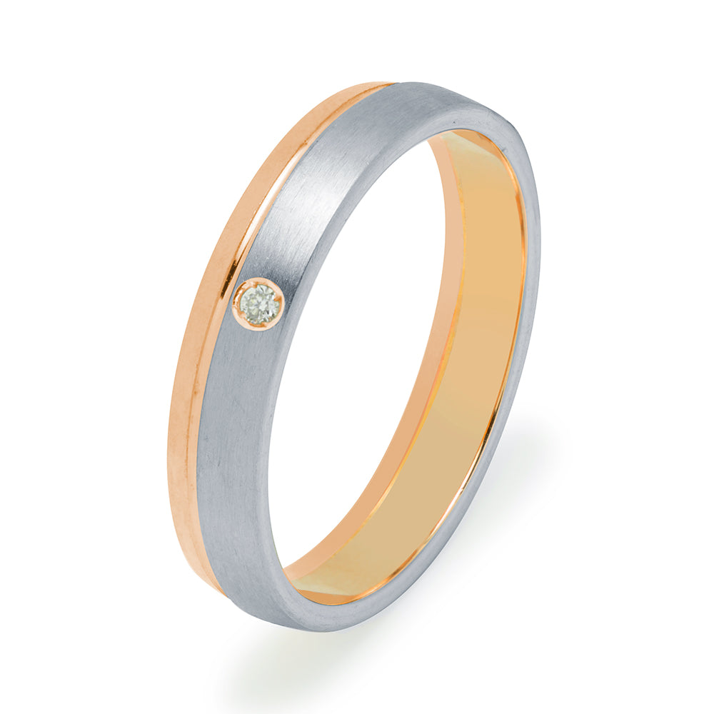 Alianza Satinada Línea Pulida 4mm con Diamante