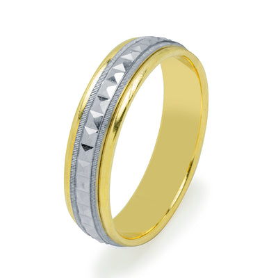 Alianza Facetada Diamantada de Oro 18K y Oro Blanco