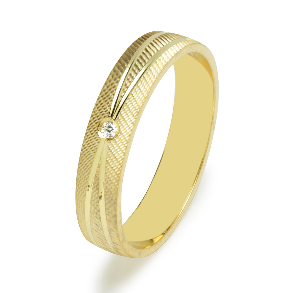 Alianza Facetada 2 Líneas Pulidas 4mm con Diamante