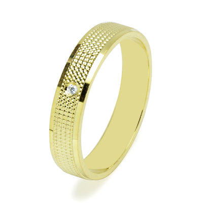 Alianza Facetada de Oro 18K con Cantos Pulidos