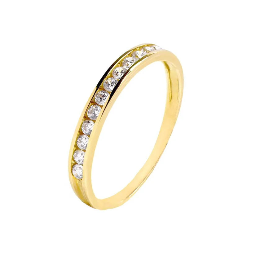 Anillo Media Alianza Circonitas Blancas Oro