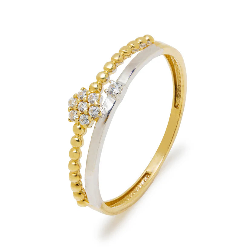 Anillo Doble Solitario de Oro Bicolor 9K con Circonitas