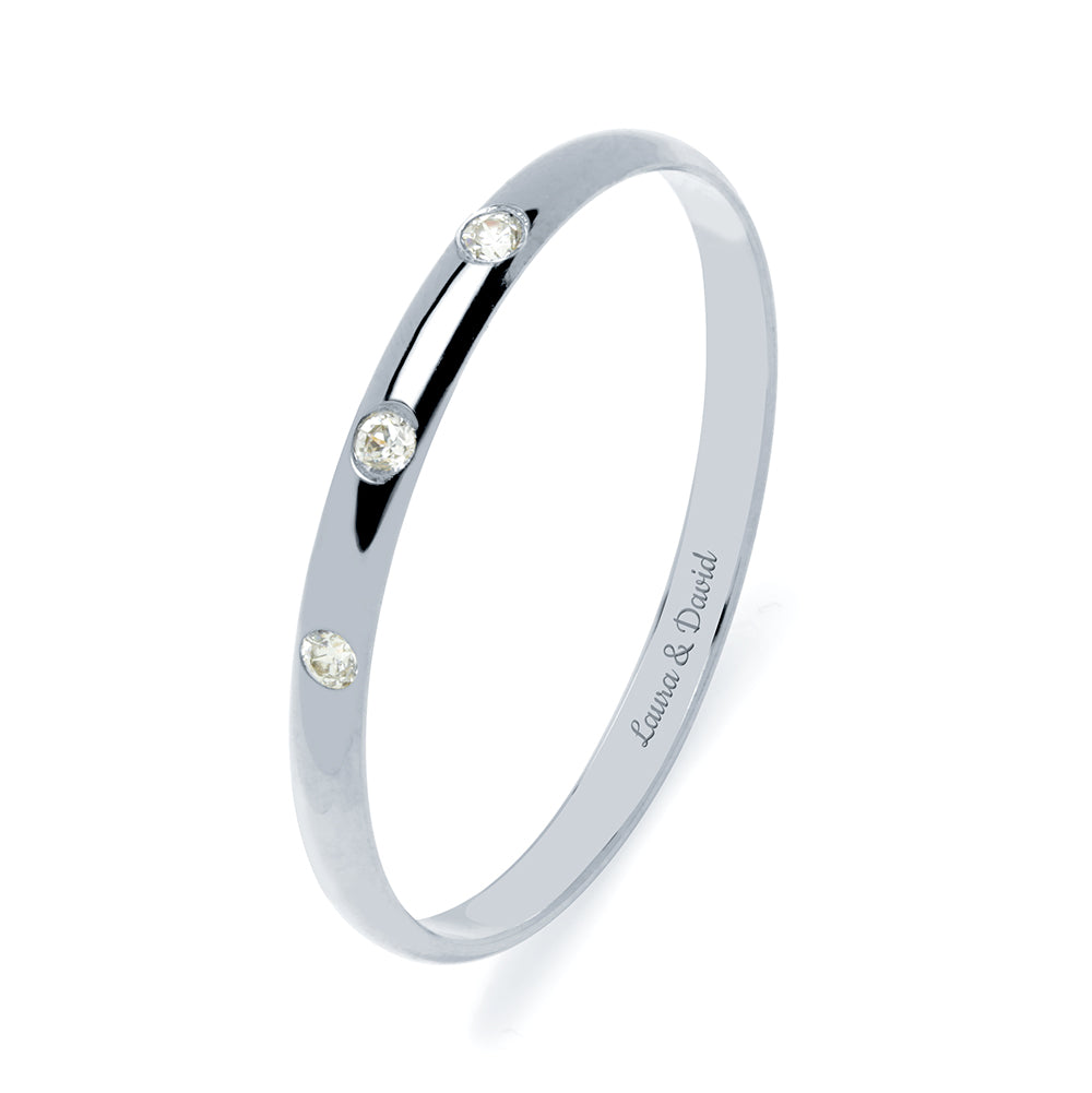 Alianza de Boda Media Caña 2mm 3 Diamantes