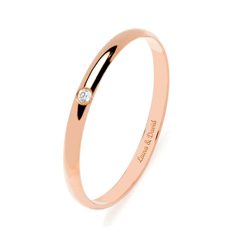 Alianza de Boda Media Caña 2mm Diamante