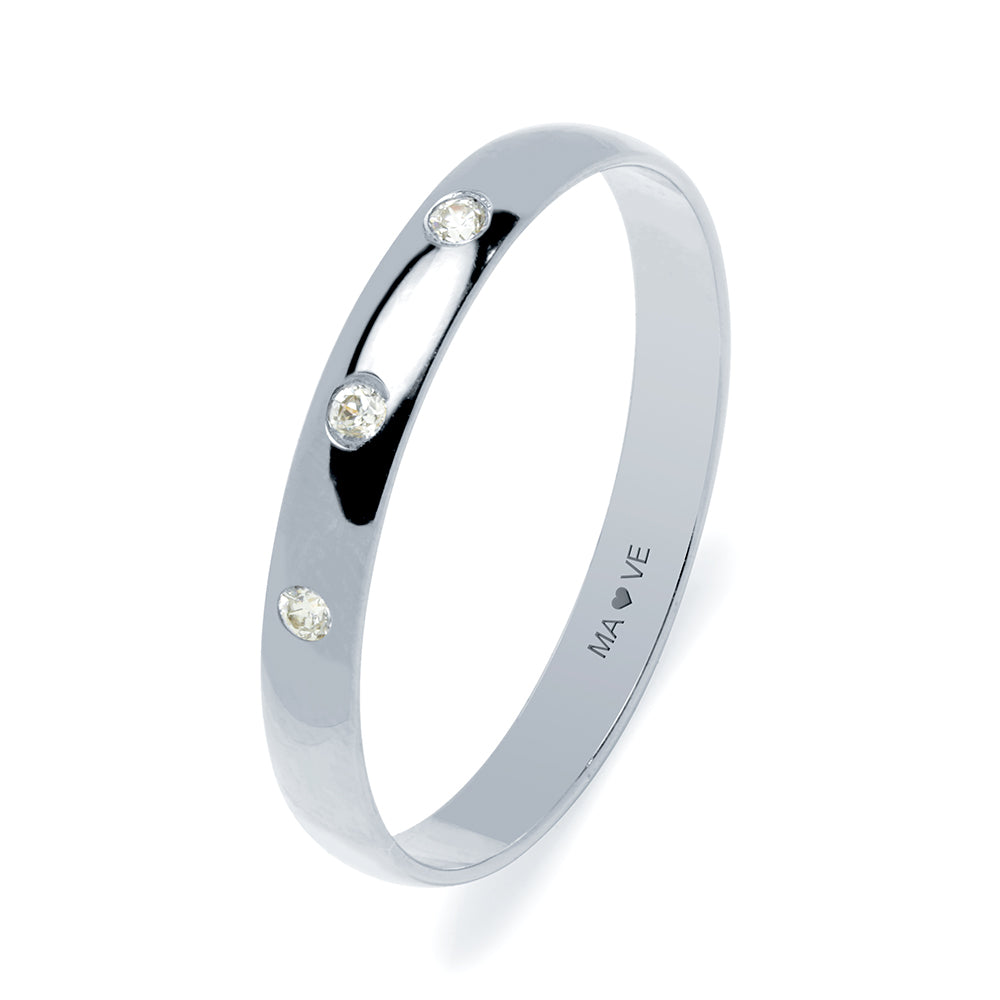 Alianza de Boda Media Caña 3mm 3 Diamantes