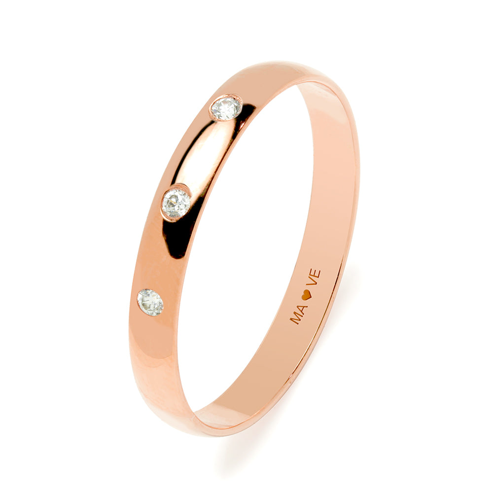 Alianza de Boda Media Caña 3mm 3 Diamantes