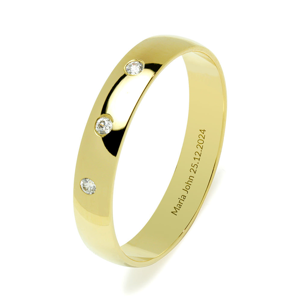 Alianza de Boda Media Caña 4mm 3 Diamantes