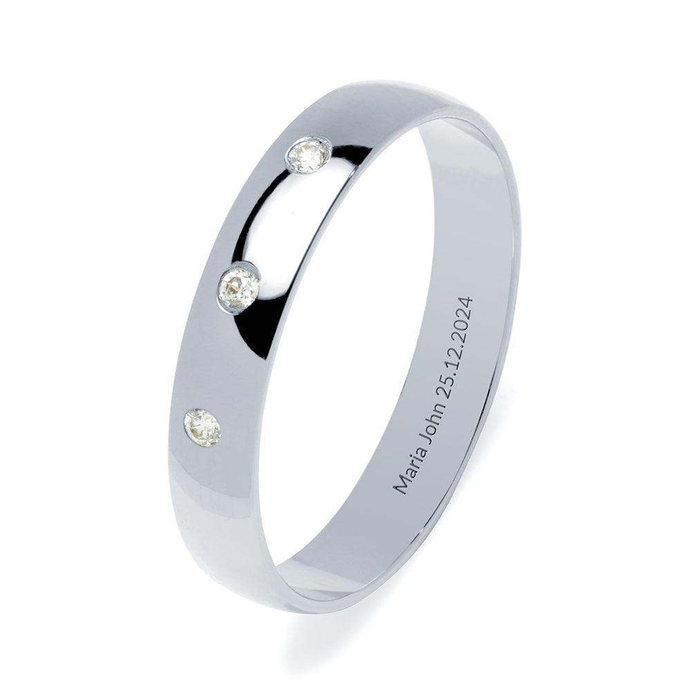 Alianza de Boda Media Caña 4mm 3 Diamantes