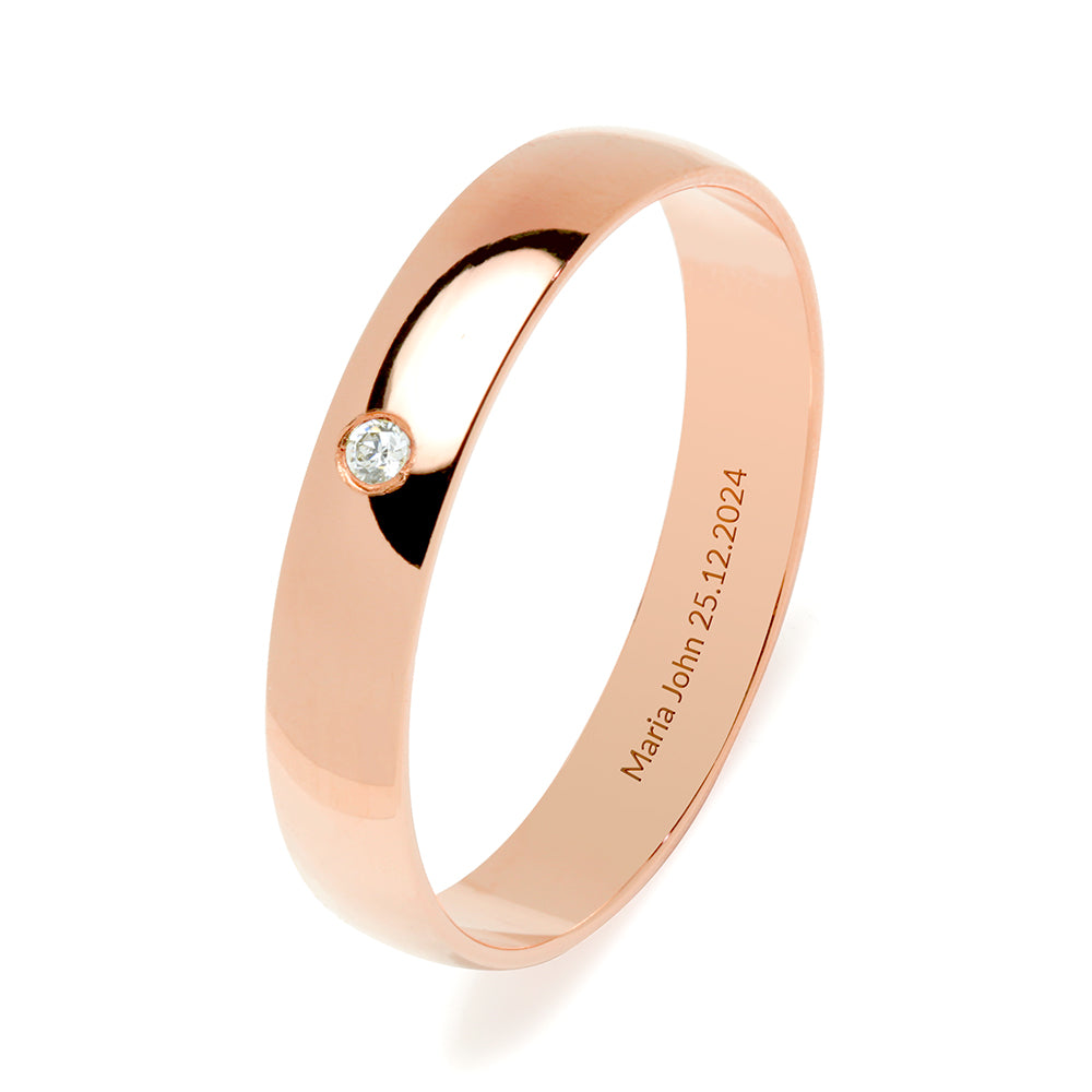 Alianza de Boda Media Caña 4mm Diamante