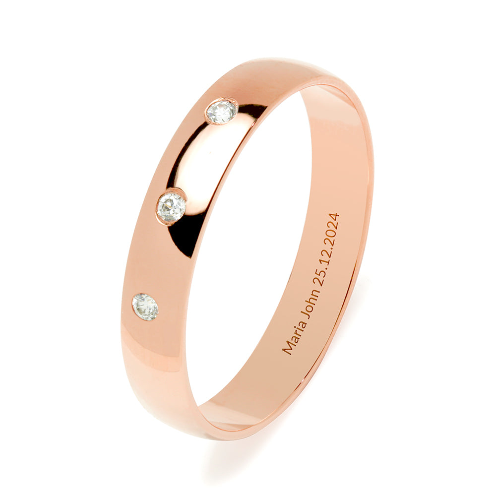 Alianza de Boda Media Caña 4mm 3 Diamantes