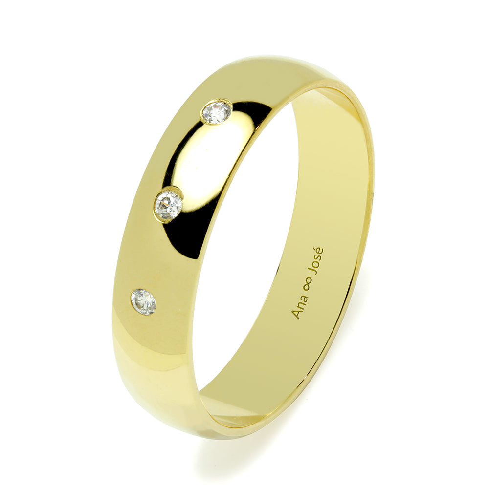 Alianza de Boda Media Caña 5mm 3 Diamantes