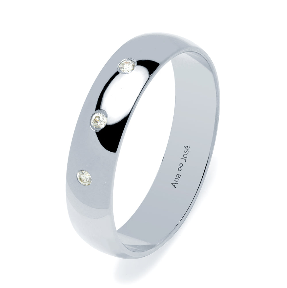 Alianza de Boda Media Caña 5mm 3 Diamantes