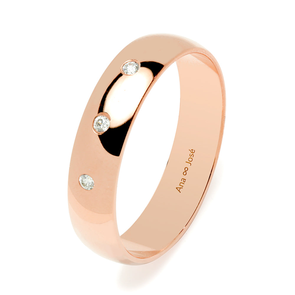 Alianza de Boda Media Caña 5mm 3 Diamantes