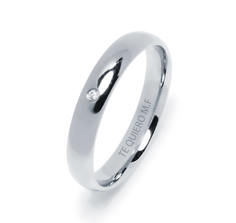 Alianza de Boda Media Caña 4mm Circonita Plata