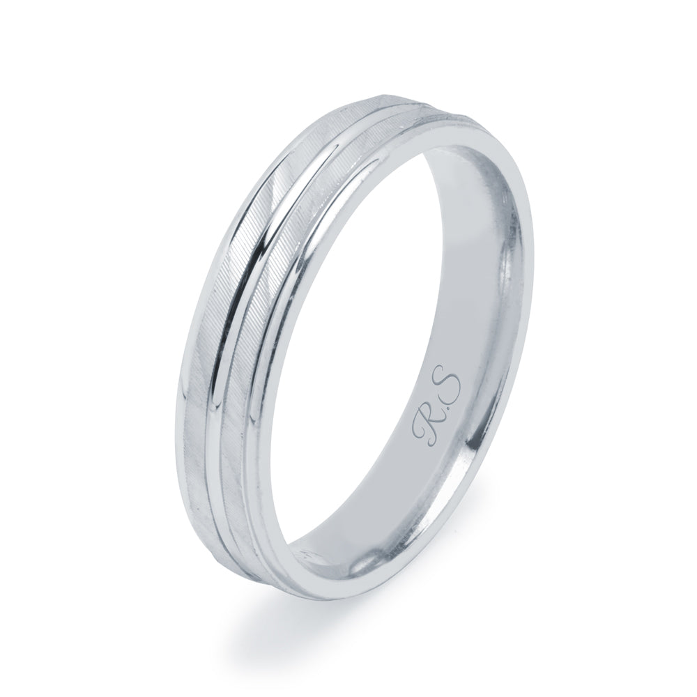 Alianza de Boda Lineas Diagonales Plata
