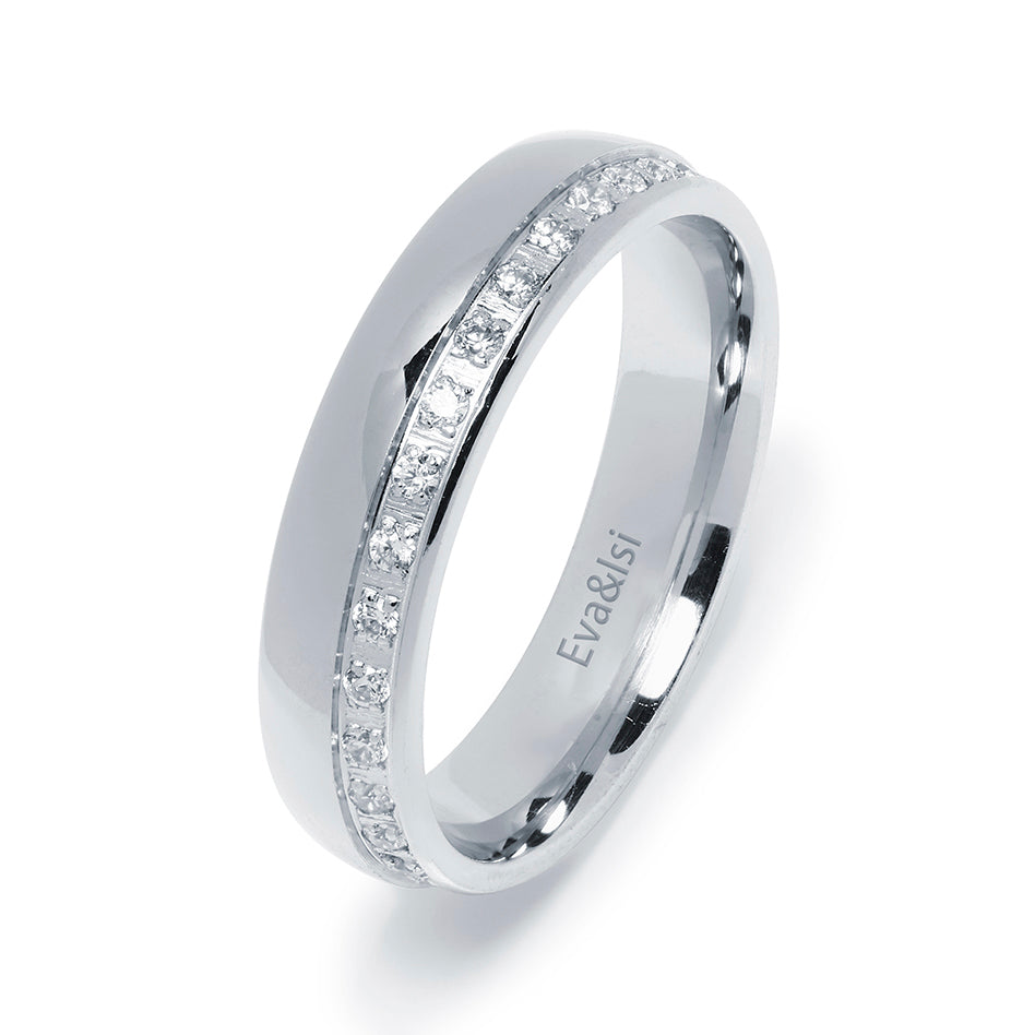 Alianza de Boda Media Caña 5mm Fila Circonita Plata