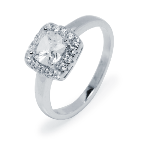 Anillo Solitario de Plata 925 con Circonita Cuadrada