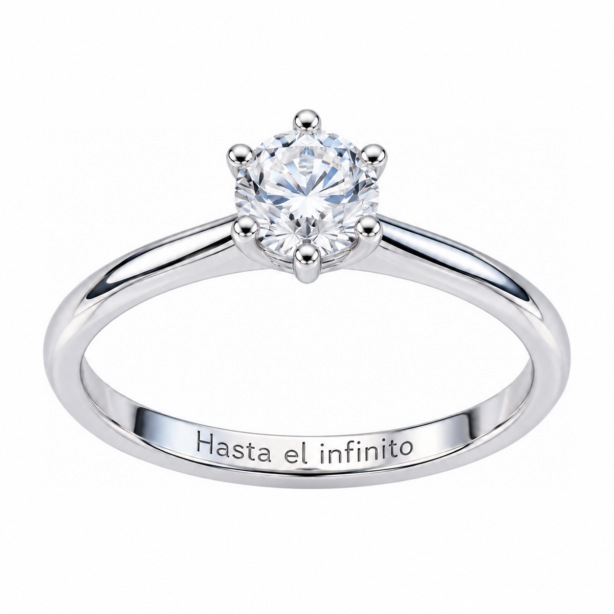 Anillo solitario de plata con moissanita y grabado «Hasta el infinito» en el interior