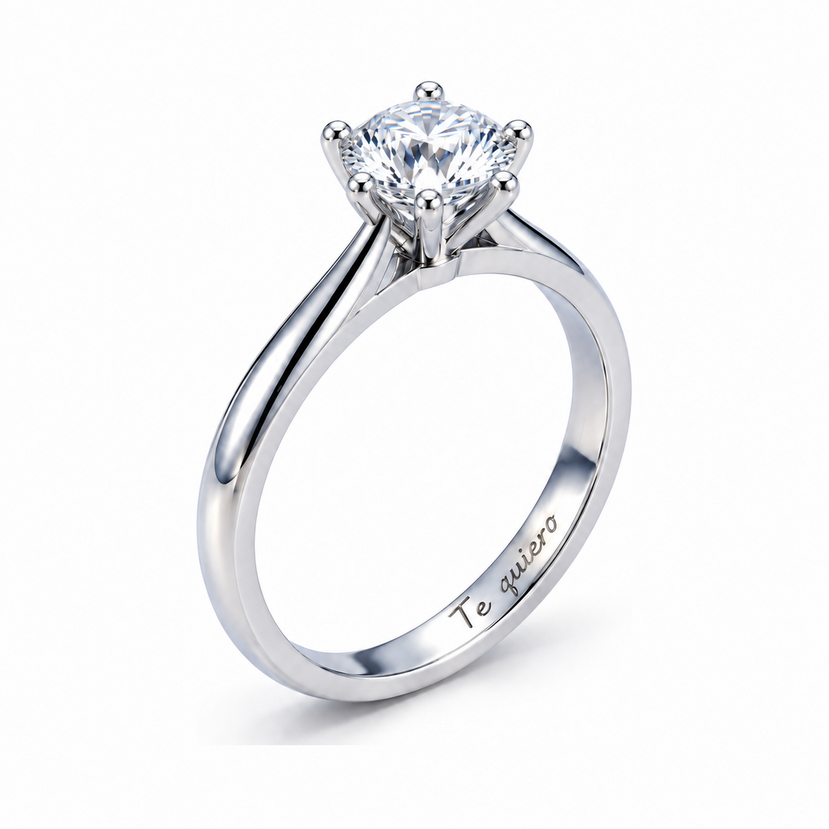 Anillo solitario de plata con moissanita de seis garras y grabado «Te quiero» en el interior