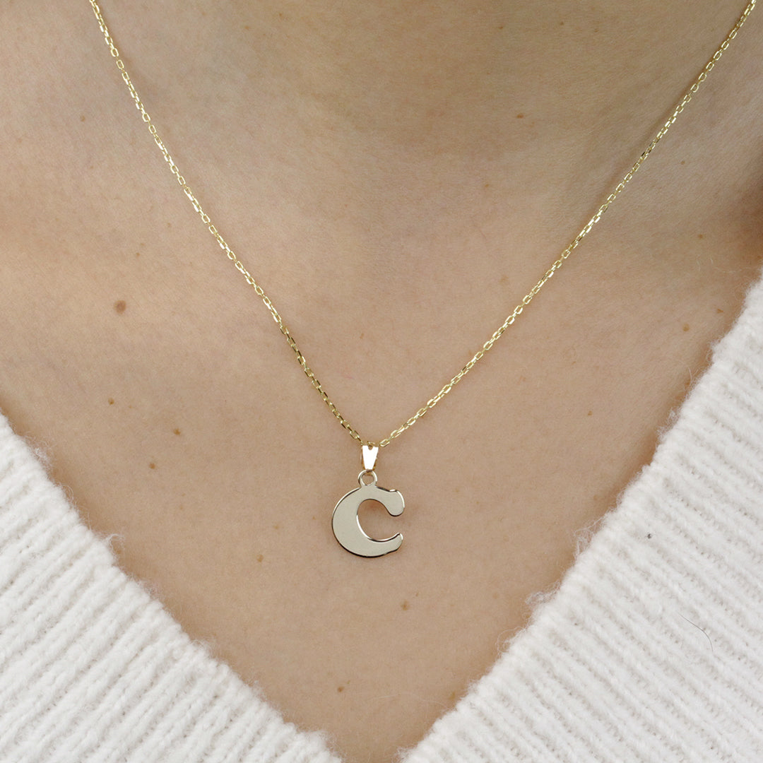 Collar Inicial Redondeada de Oro 9K con Inicial Grabada
