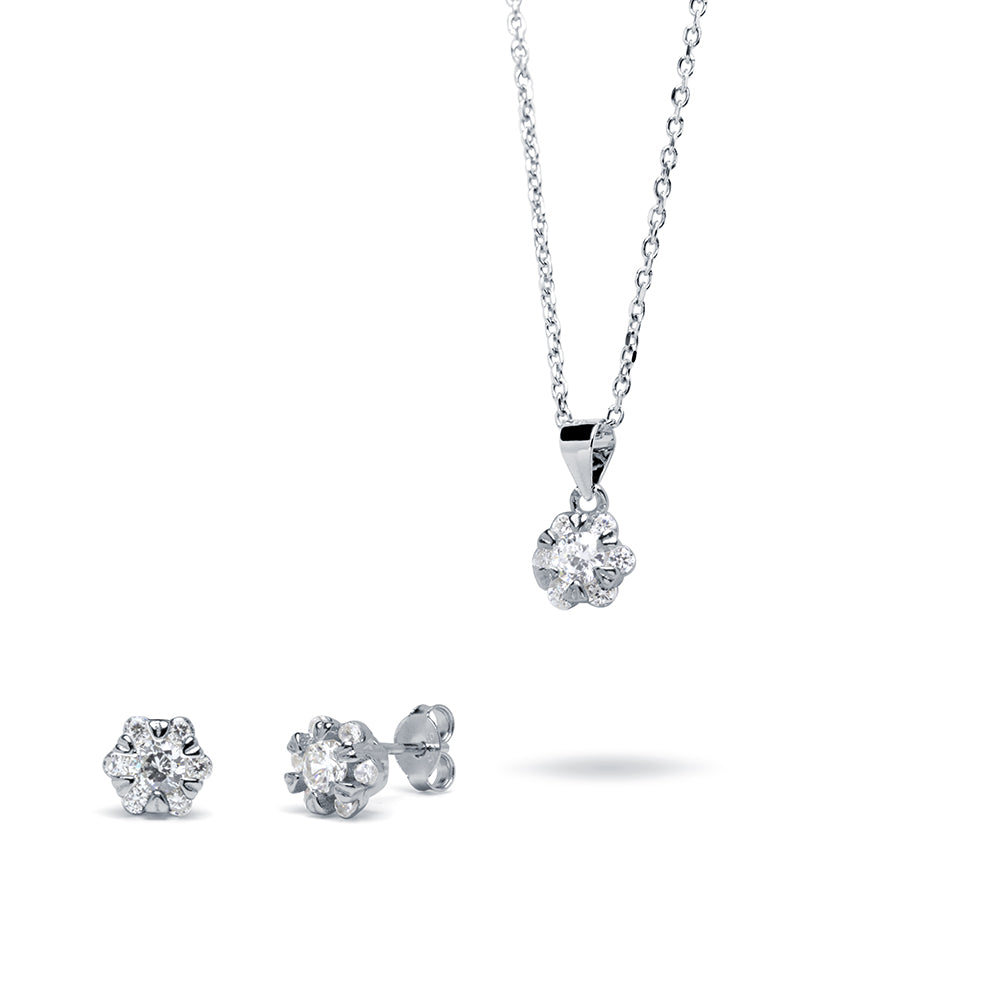 Collar y Pendientes Flor Circonitas