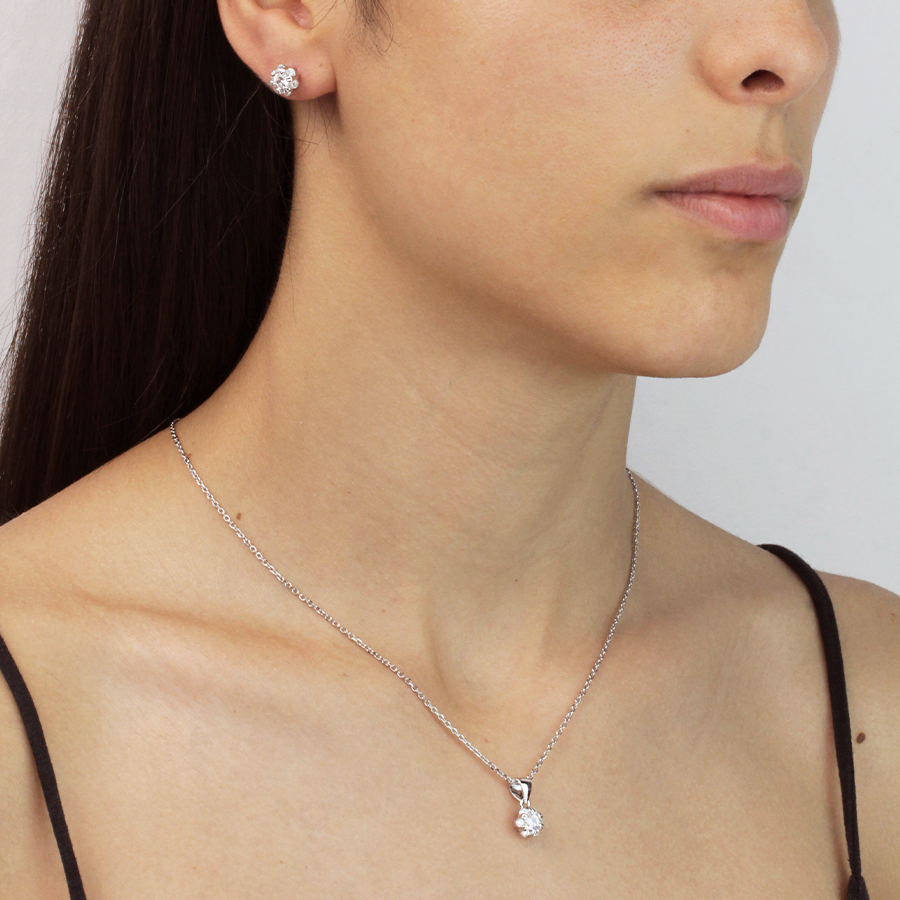 Collar y Pendientes Flor Circonitas