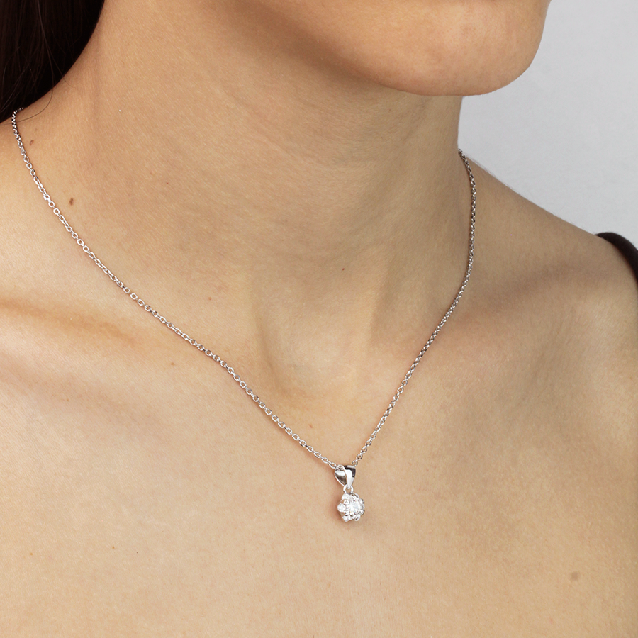 Collar y Pendientes Flor de Plata 925 con Circonitas