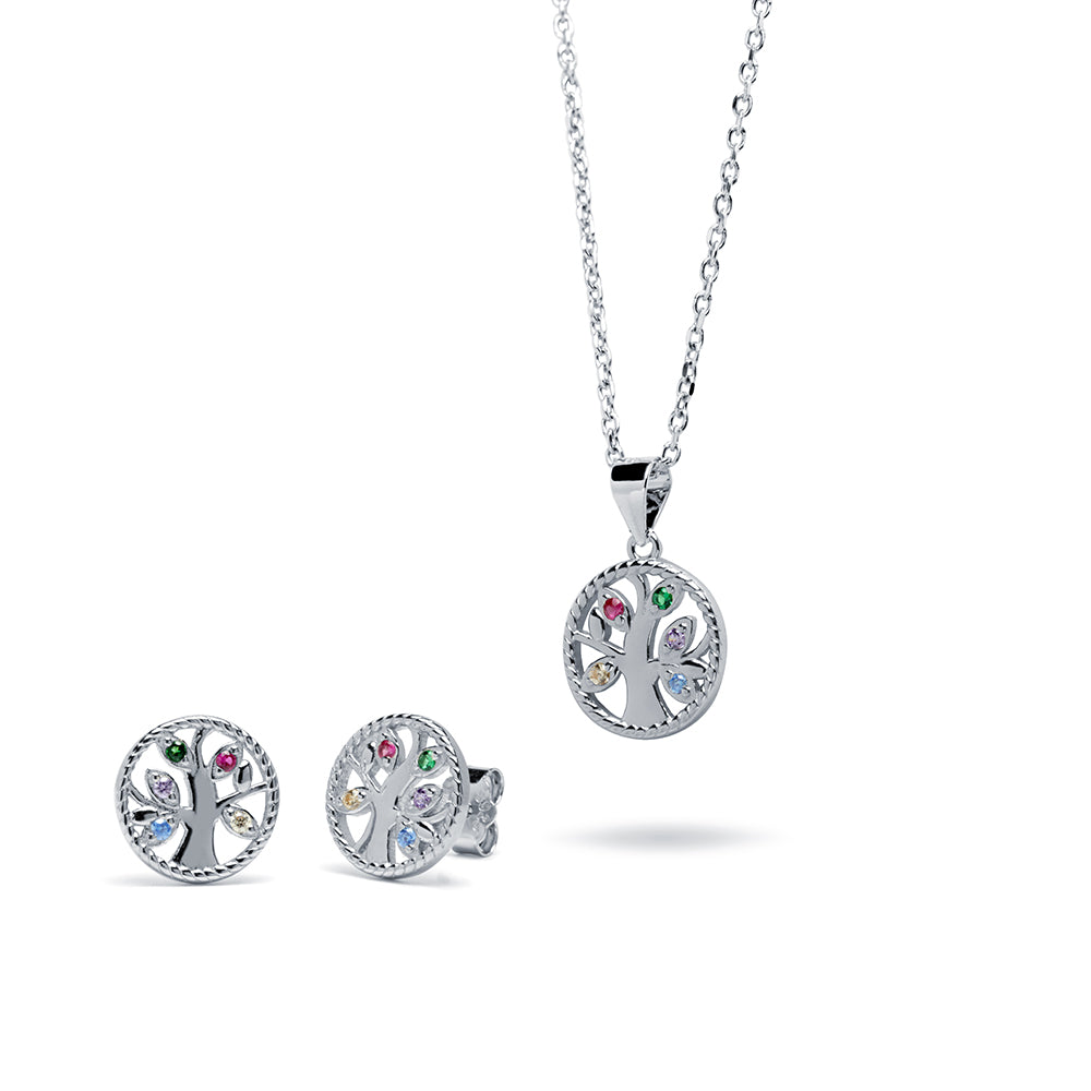Collar y Pendientes Árbol Vida Color