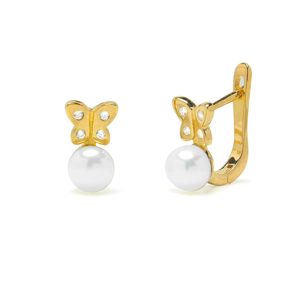 Pendientes Mariposas y Perla de Plata 925 para Niña