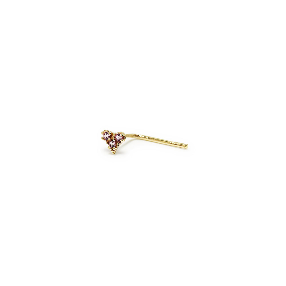 Piercing Corazón Nostril de Oro 9K con Circonita Rosa