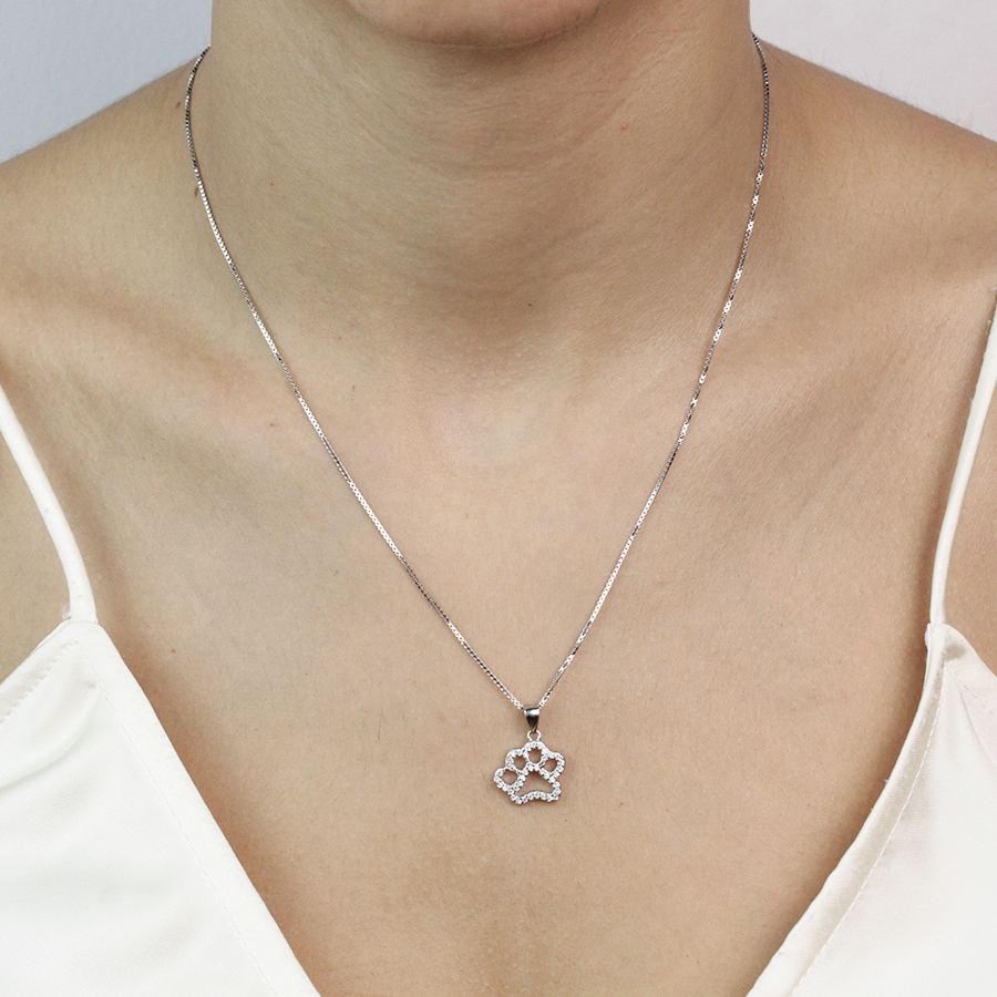 Colgante y cadena Huella Perrito Circonitas