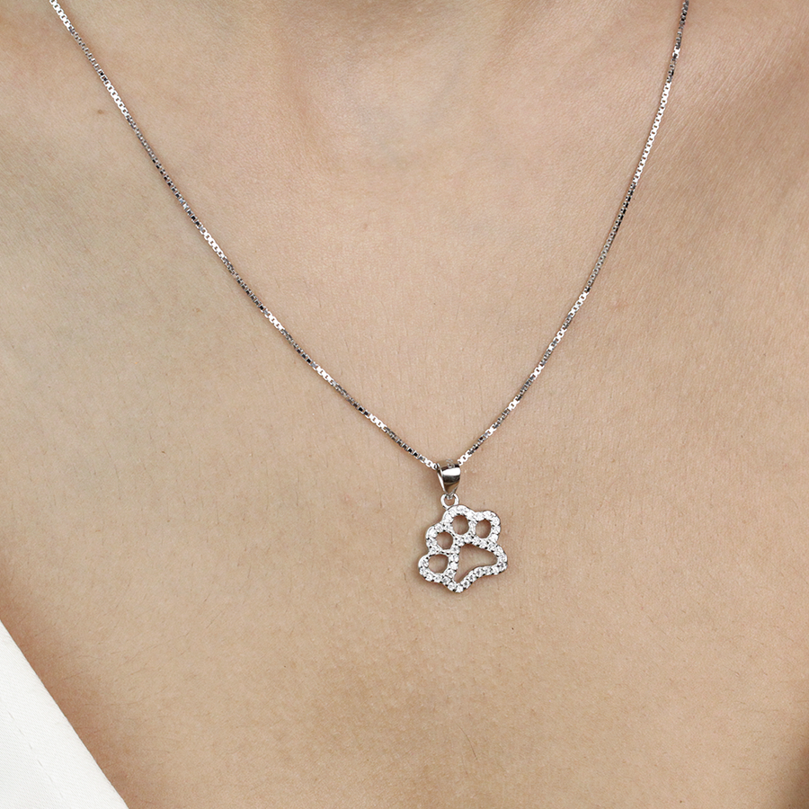 Colgante de Plata 925 con Huella de Perro y Circonitas