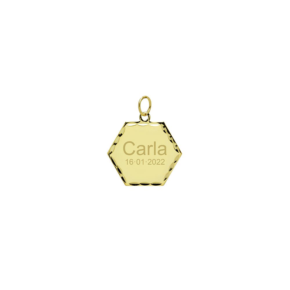 Colgante Hexagonal Tallado de Oro Personalizado