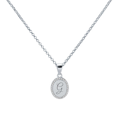 Collar Medalla Personalizable Oval 9x12 Circonitas Plata