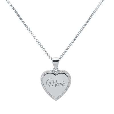 Collar Medalla Personalizable Corazón Circonitas Plata