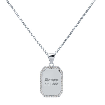 Collar Medalla Personalizable Rectangular 15x20 Circonitas Plata
