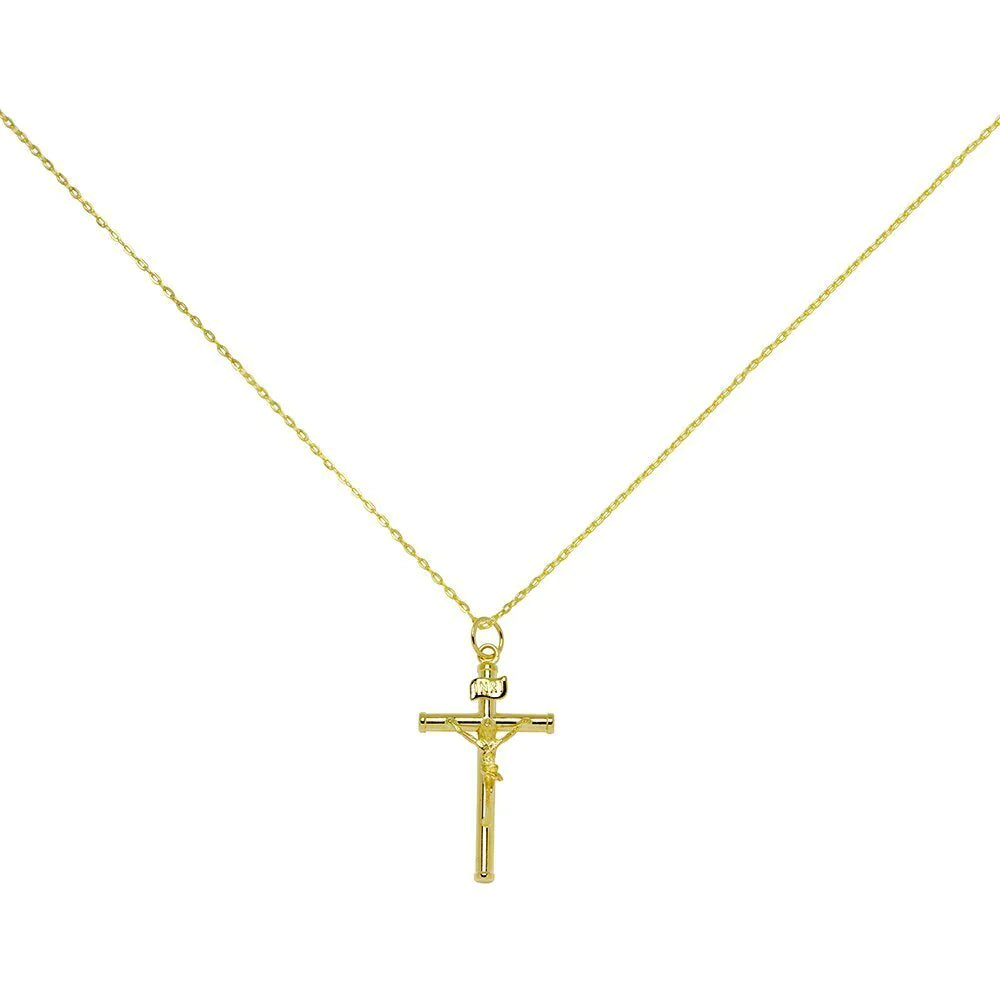 Colgante Cruz Tubo Cristo de Oro 9K