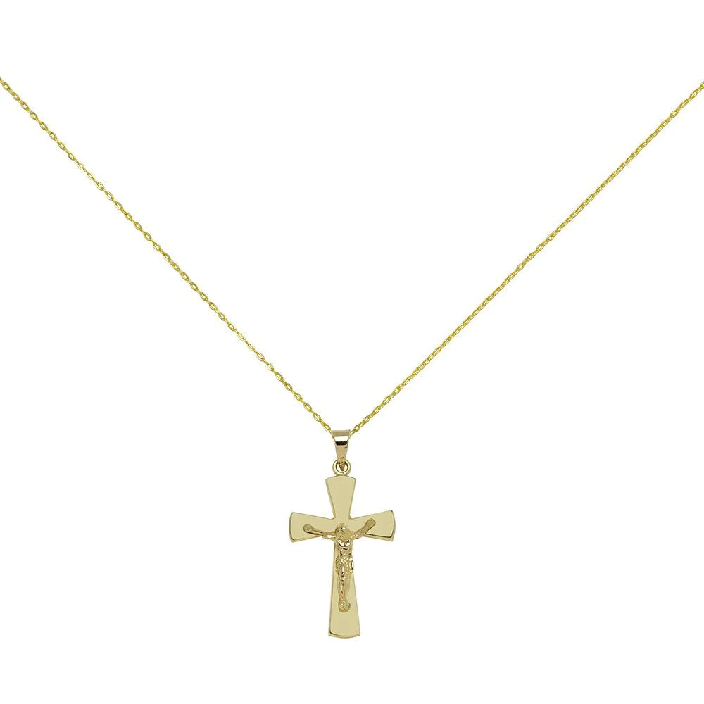Colgante Cruz Plana Cristo de Oro 9K