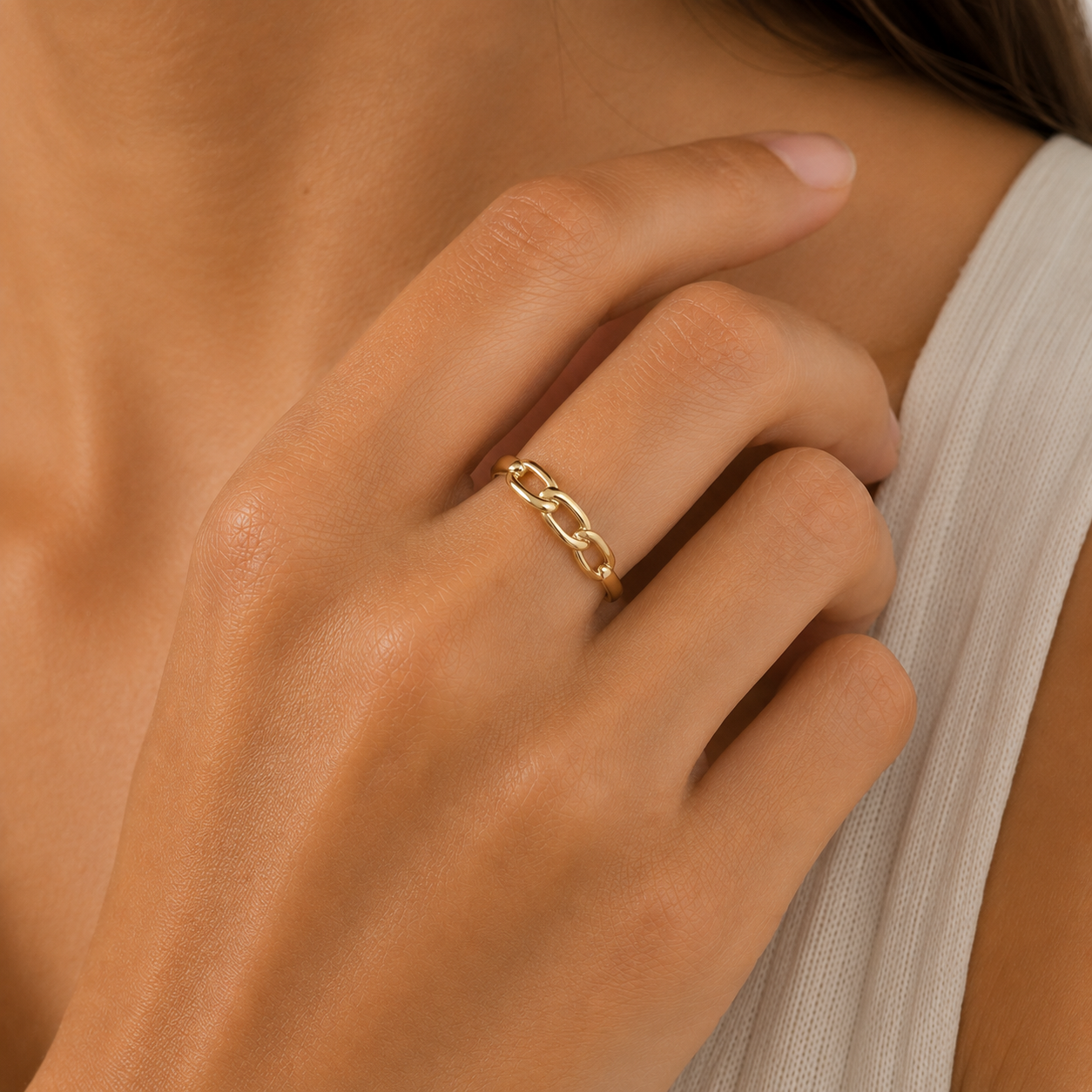 Anillo Eslabón Liso de Oro 9K