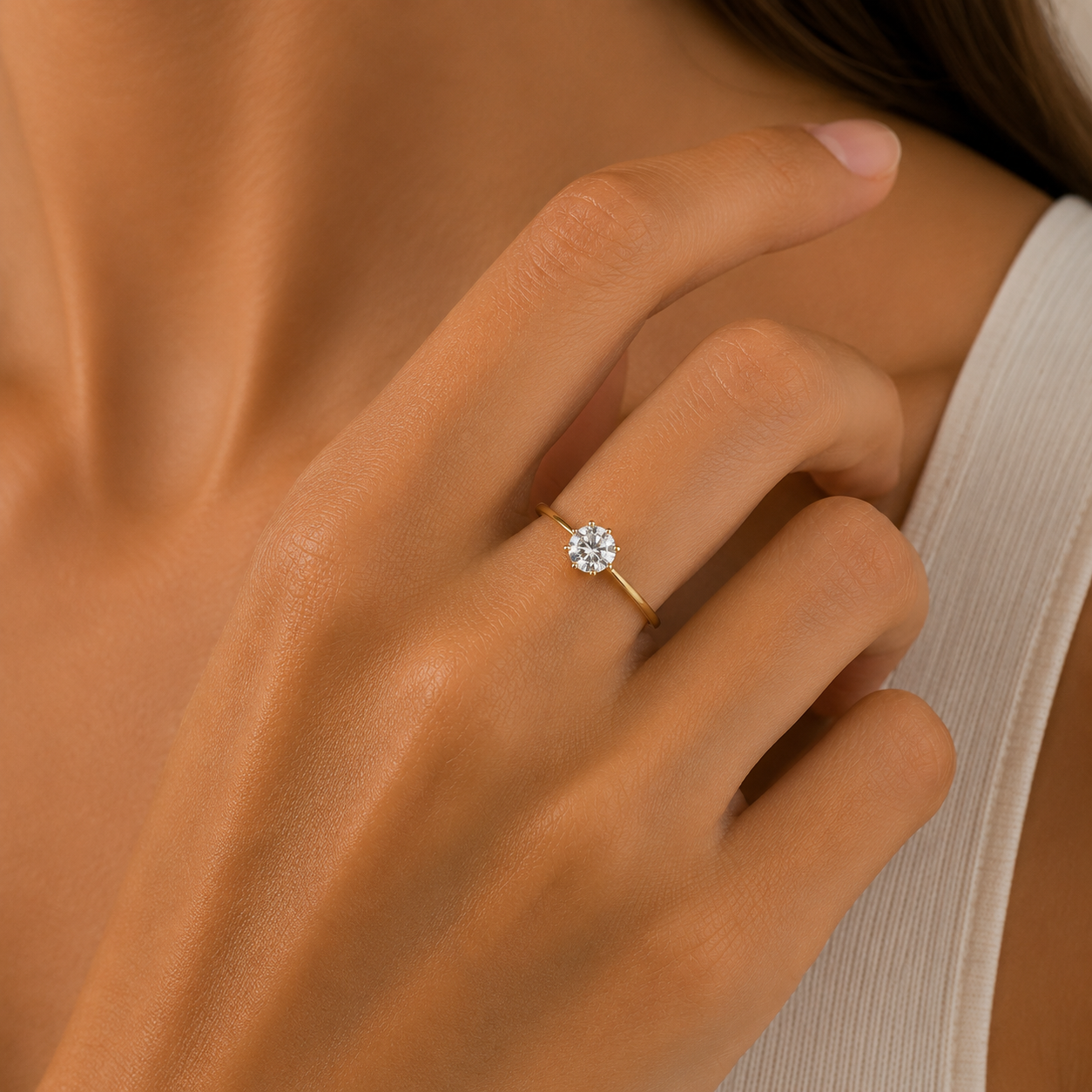 Anillo Solitario de Oro 9K con Circonita